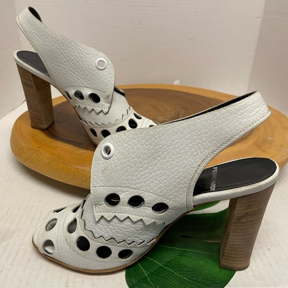 Pierre Hardy Cut Out Stenciled Peep Toe Leather Heels - Picture 2 of 10